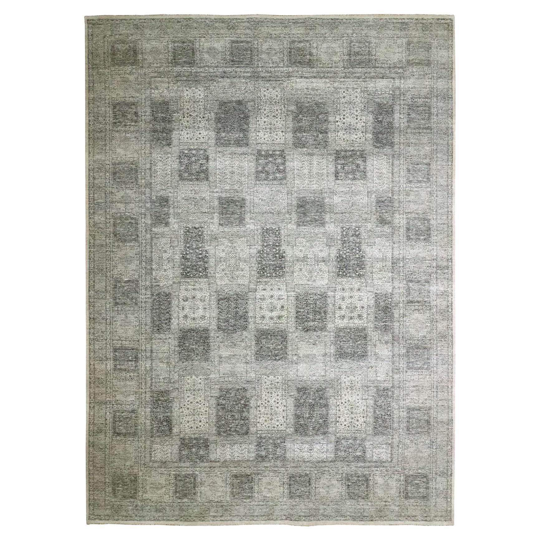 10'2 "x14' Beige Ancient Persian Garden Design Tone on Tone Rugs en laine noués à la main en vente