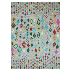 10'2"x14' Cloud Gray with Colorful Oushak Weave Hand Knotted Pure Wool Rug