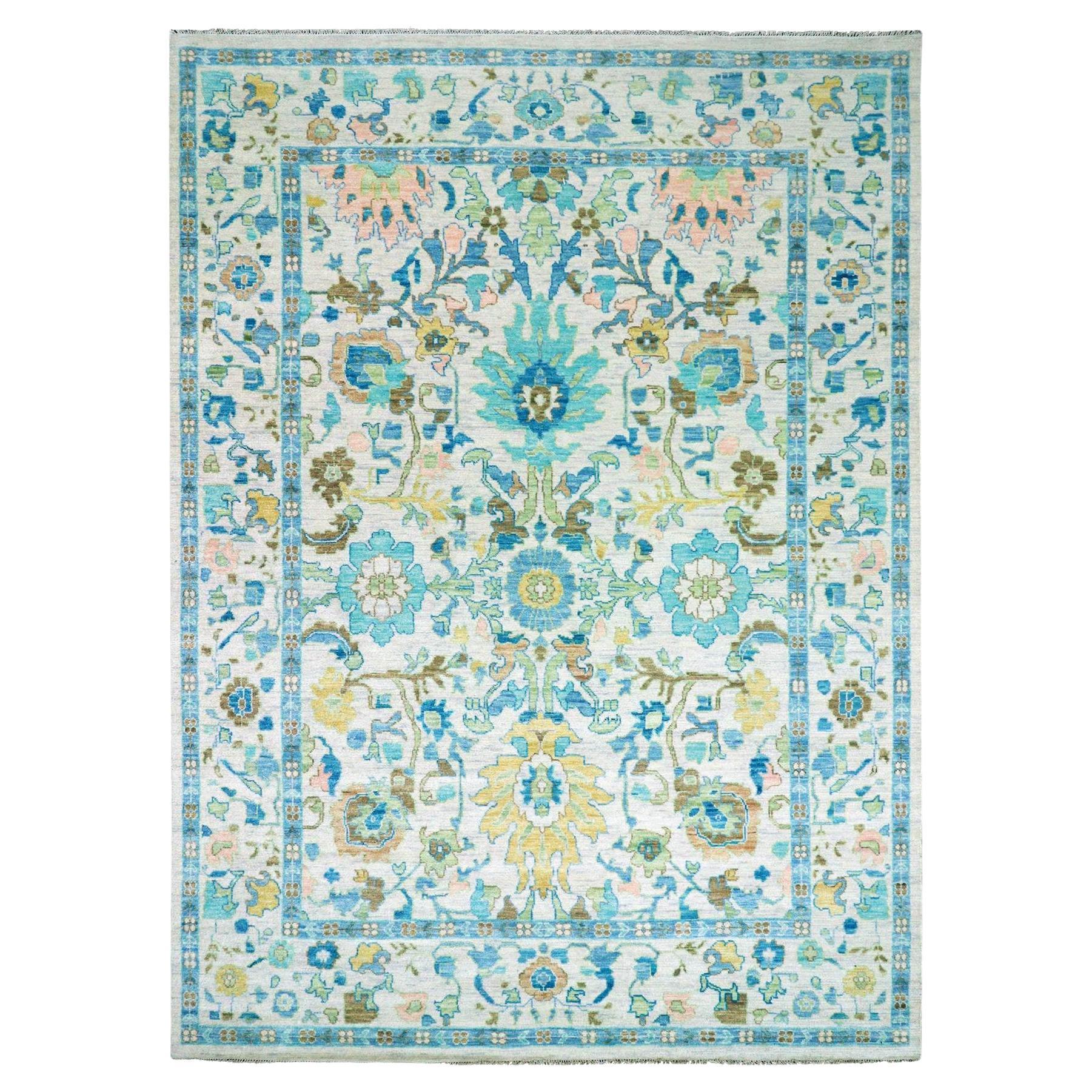 10'2 "x14' Frost Elfenbein Hand geknüpft Oushak Weave und Design alle Wolle Orientteppich