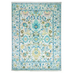 10'2"x14' Frost Ivory Hand Knotted Oushak Weave and Design All Wool Oriental Rug