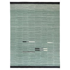 10'2 "x14' Alfombra tejida a mano de lana Kilim de tejido plano con diseño de rayas nómadas verde claro