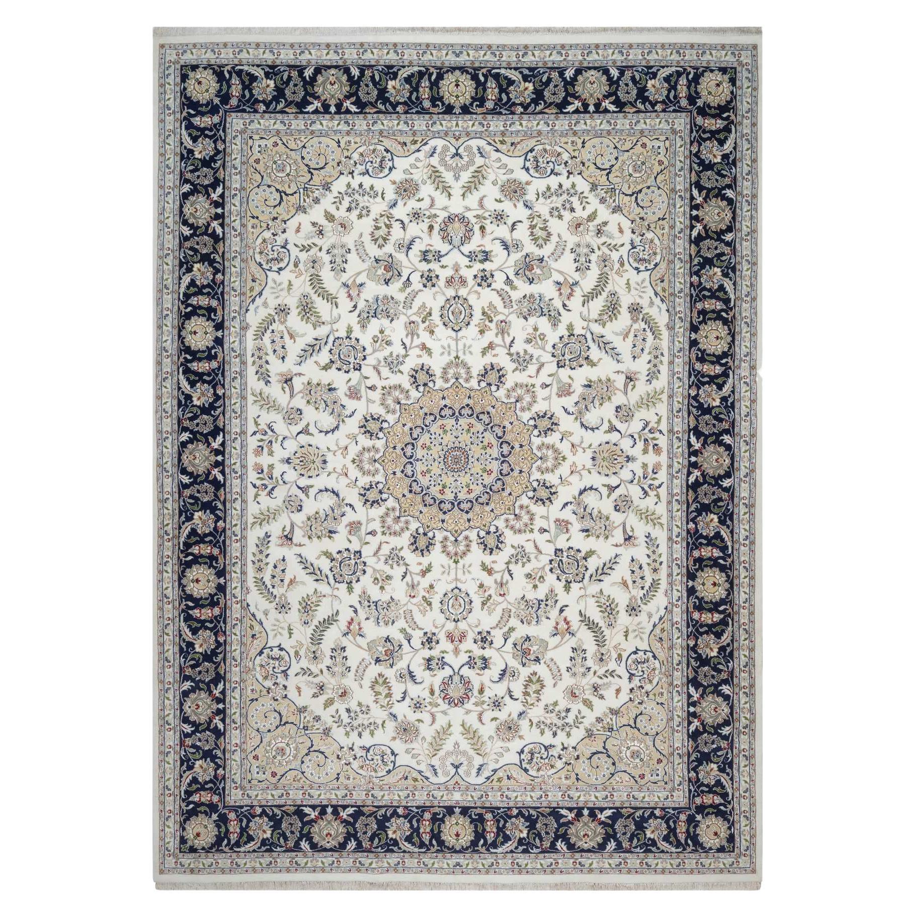 10
2 "x14
1" Perlweiß Nain Wolle und Seide handgeknüpft weicher Flor Orientteppich