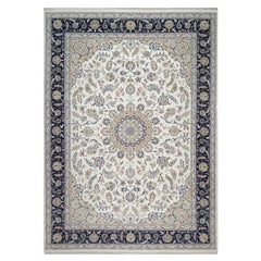 10
2 "x14
1" Perlweiß Nain Wolle und Seide handgeknüpft weicher Flor Orientteppich