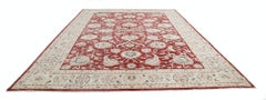 10.2x14.2 ft Hand Knotted Wool Large Area Rug Floral Design. Red Oushak Carpet