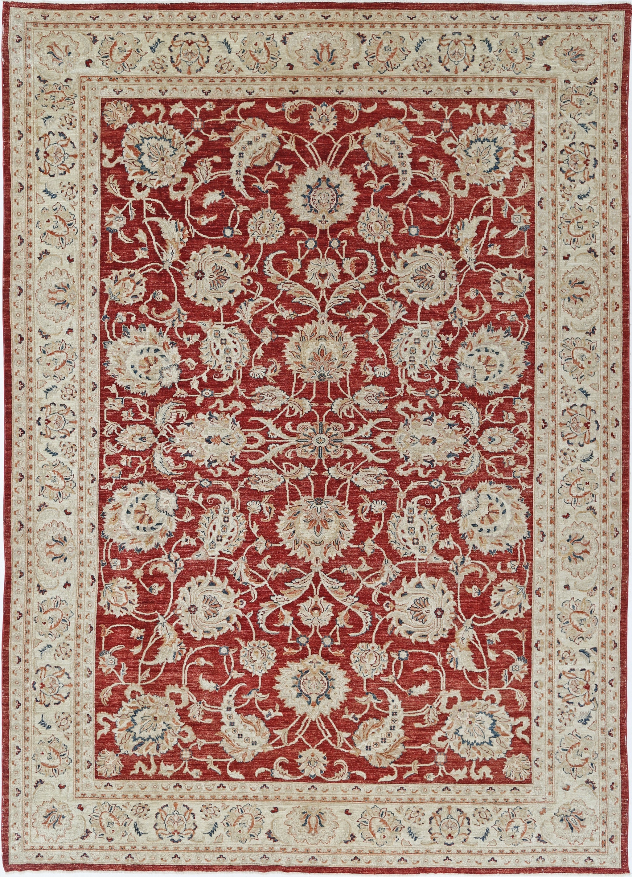 10.2x14.2 ft Hand Knotted Wool Large Area Rug Floral Design. Red Oushak Carpet