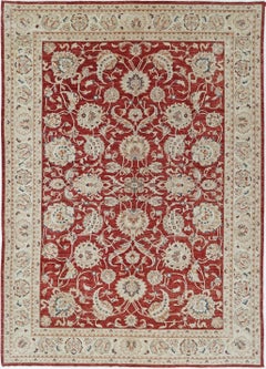 10.2x14.2 ft Hand Knotted Wool Large Area Rug Floral Design. Red Oushak Carpet
