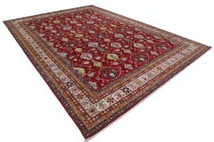 10.2x14.2 ft Handknotted Large Area Rug for Living Room Decor. Tribal Red Carpet