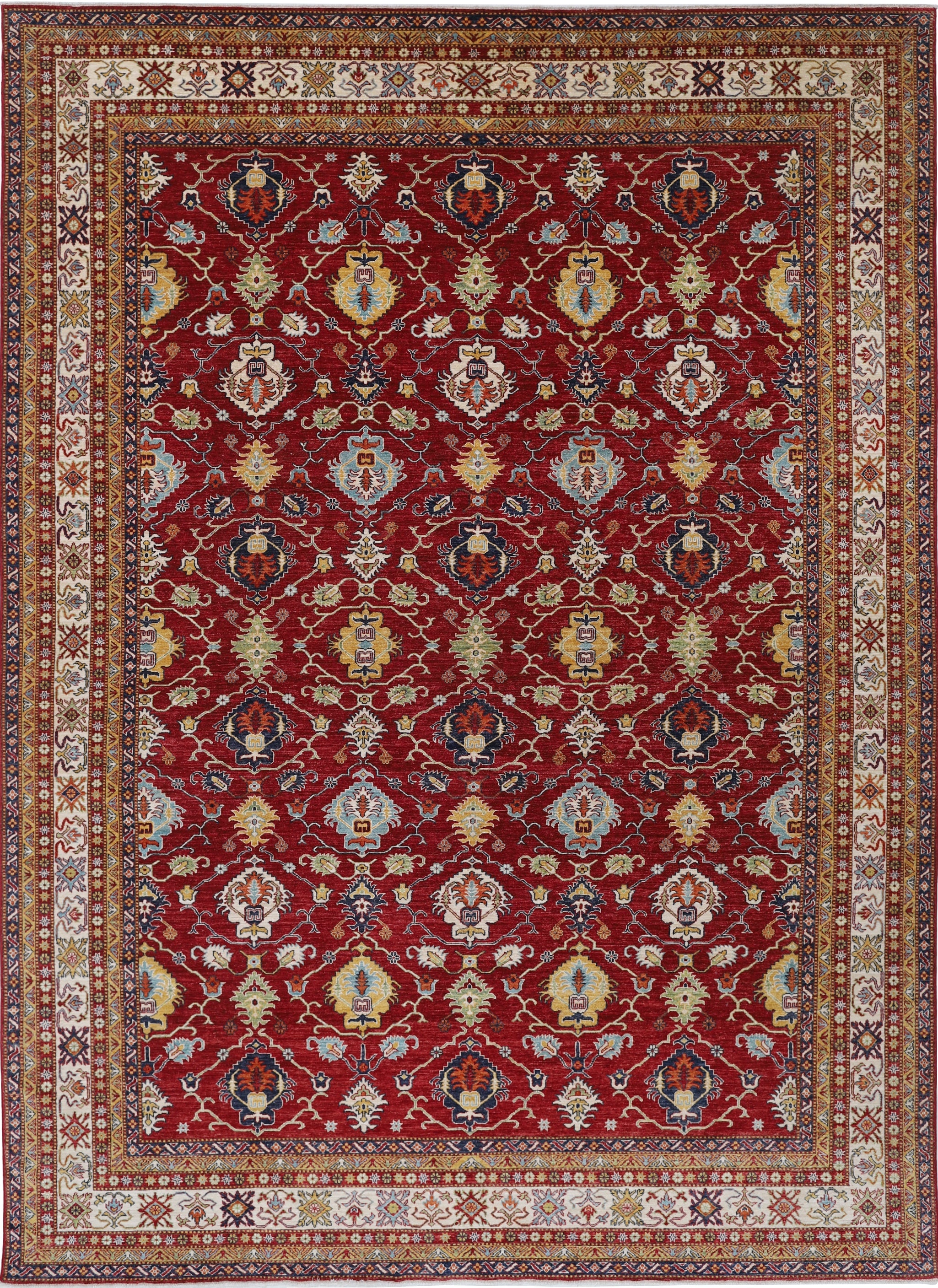 10.2x14.2 ft Handknotted Large Area Rug for Living Room Decor. Tribal Red Carpet
