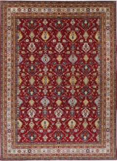 10.2x14.2 ft Handknotted Large Area Rug for Living Room Decor. Tribal Red Carpet