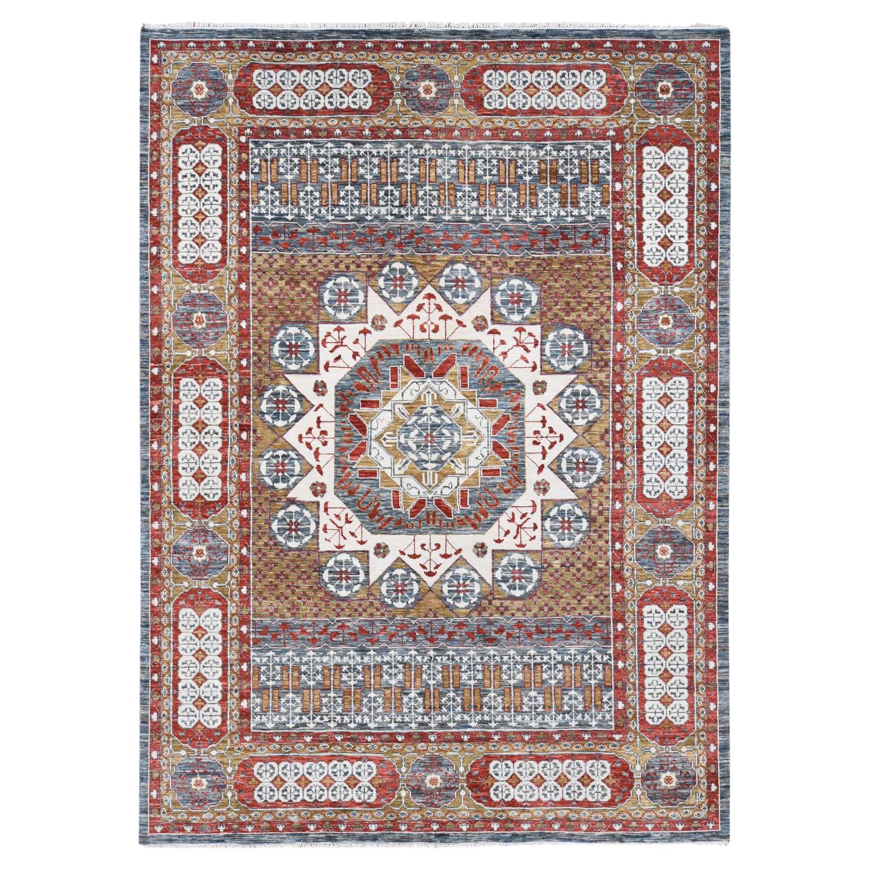 10'2 "x14'2" Gold, Mamluke Design, Handgesponnene Neuseeland Wolle Handgeknüpfter Teppich im Angebot