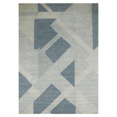 10'2 "x14'2" Azul Piedra 100% Lana Anudada a Mano Colección Art Decó Alfombra Oriental