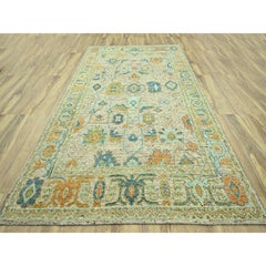 10'2"x14'2" Tan Brown Hand Knotted Oushak Design Oxidized & Distressted Wool Rug