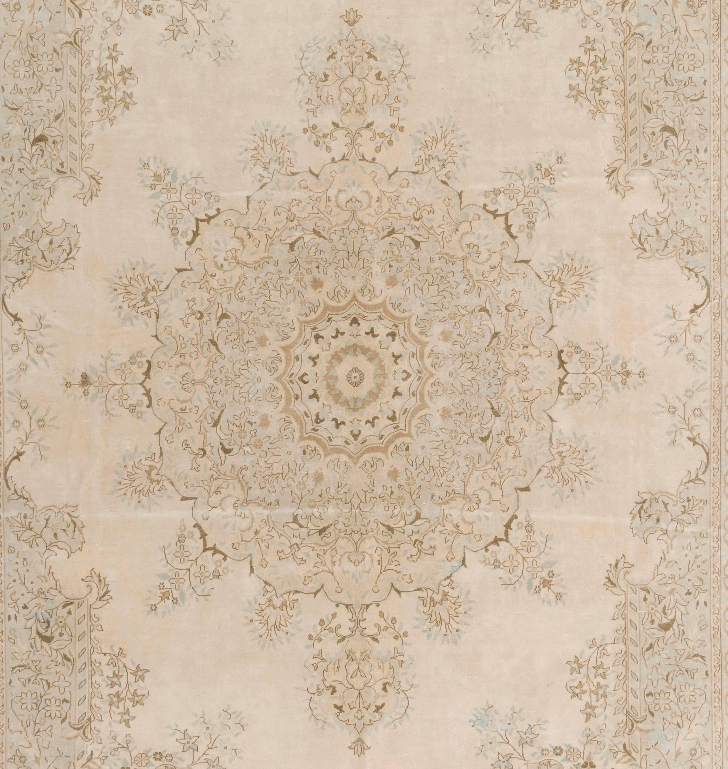 10.2x15 Ft One-of-a-Kind Fine Vintage Hereke Wool Rug in Soft Beige and ...