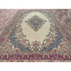10'2"x16' Ivory Vintage Zoroastrian Karman Hand Knotted Pure Wool Oriental Rug