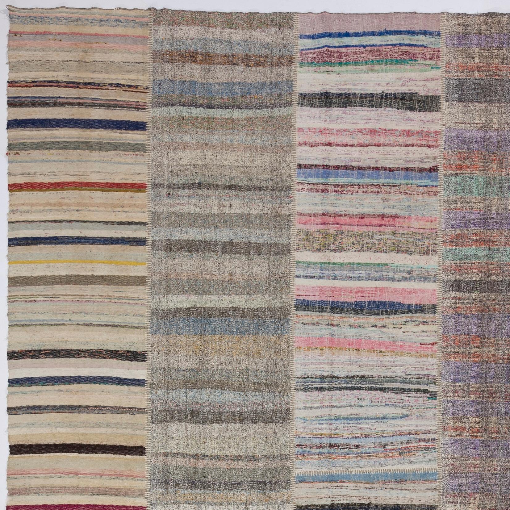 Turkish 10.2x17 Ft Colorful Vintage Handmade Striped Anatolian Kilim. Flat-Weave Rag Rug For Sale
