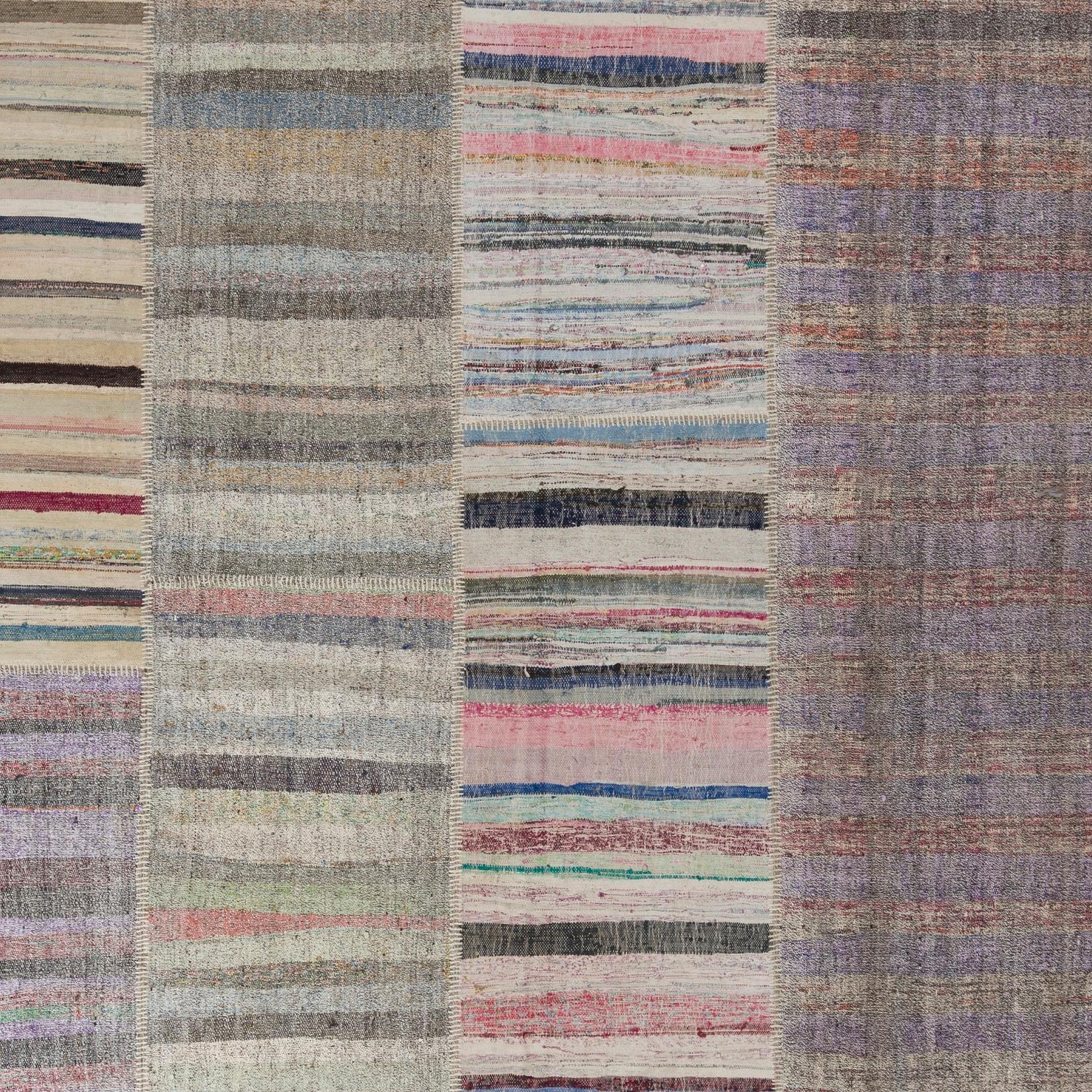 Hand-Woven 10.2x17 Ft Colorful Vintage Handmade Striped Anatolian Kilim. Flat-Weave Rag Rug For Sale
