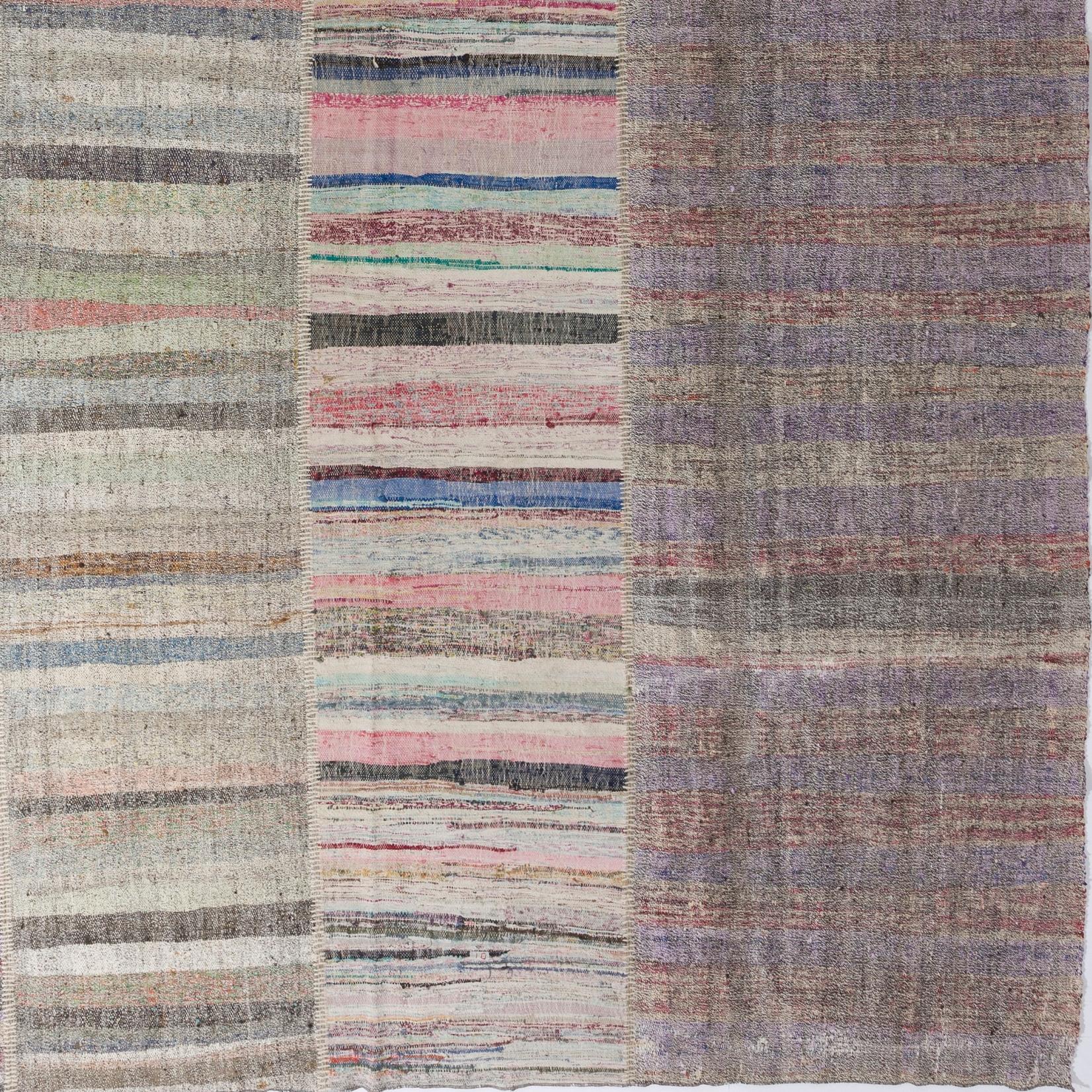 10.2x17 Ft Colorful Vintage Handmade Striped Anatolian Kilim. Flat-Weave Rag Rug In Good Condition For Sale In Philadelphia, PA