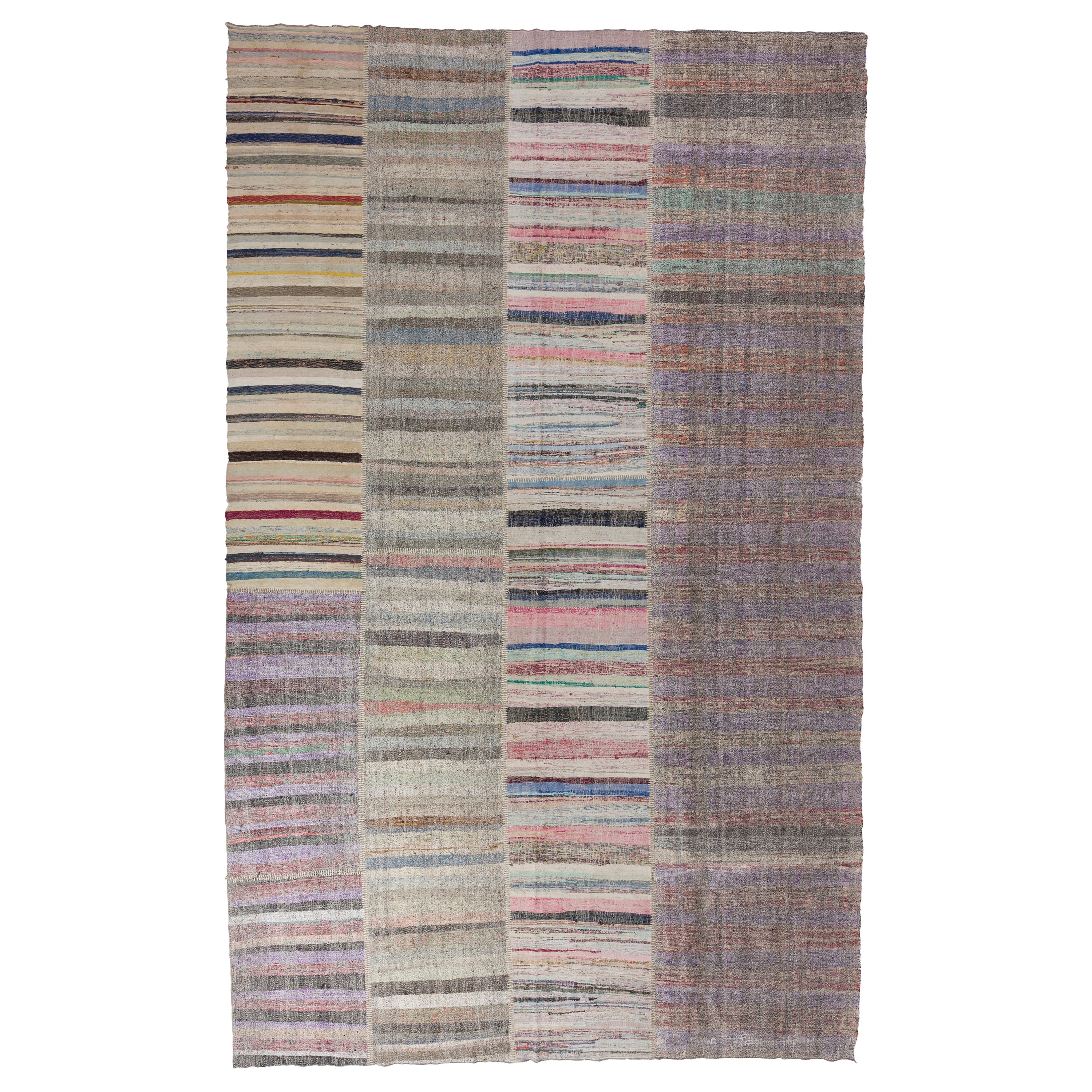 10,2x17 Ft Bunt Vintage Handgefertigter gestreifter anatolischer Kelim. Flachgewebter Rag-Teppich im Angebot