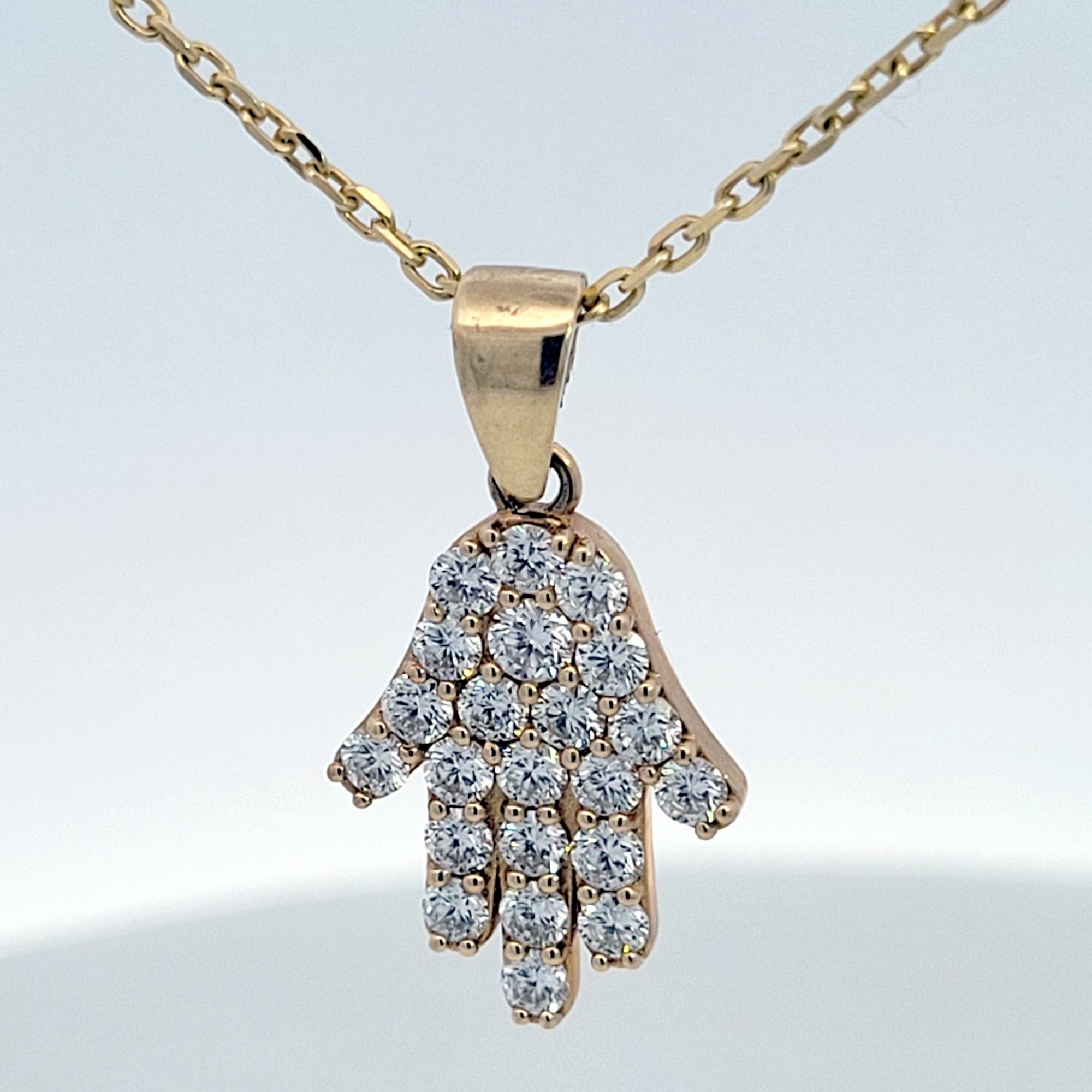 Colgante Mano Hamsa Sebastian Bernard 1,03 ct 14 K Oro Amarillo Engastado Diamante Pave Contemporáneo en venta
