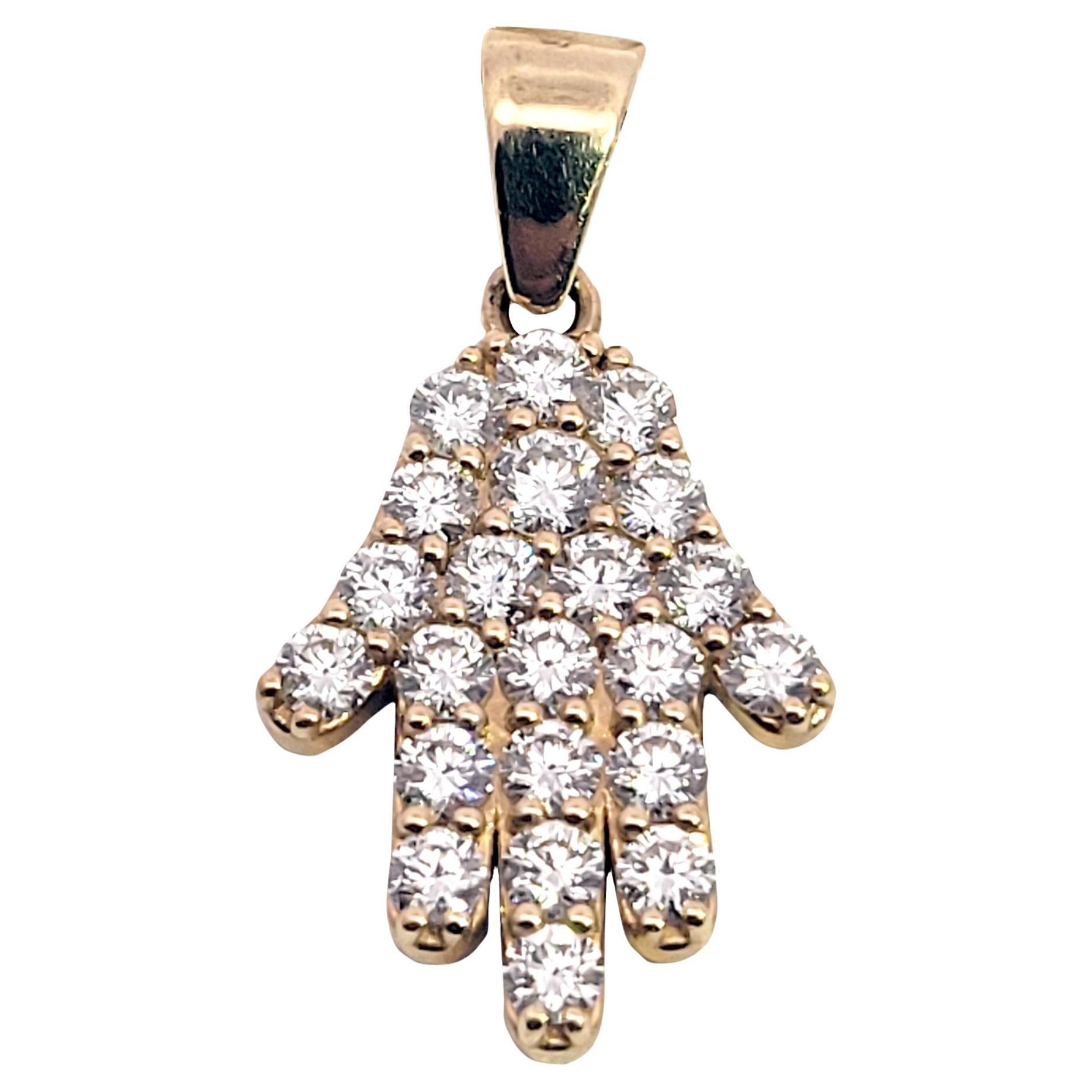 Sebastian Bernards 1,03 carati in oro giallo 14 K. Ciondolo con diamanti incastonati a forma di mano Hamsa