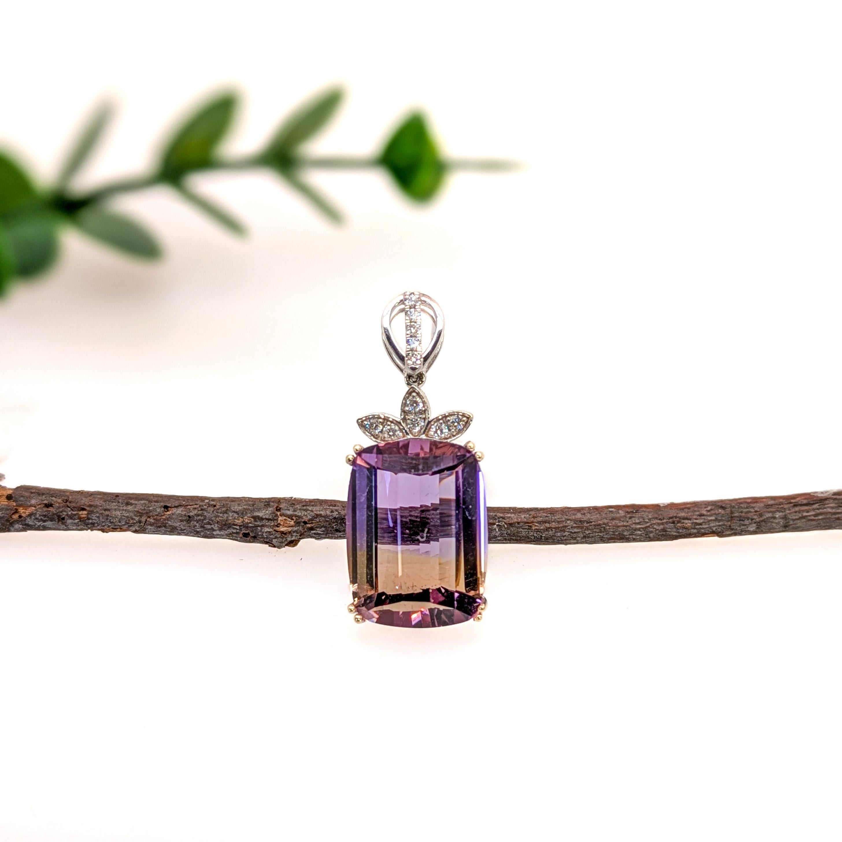 Art Deco 10.3 Carat Ametrine Pendant with Diamond Accents in Solid 14K Gold  CU 16x12mm