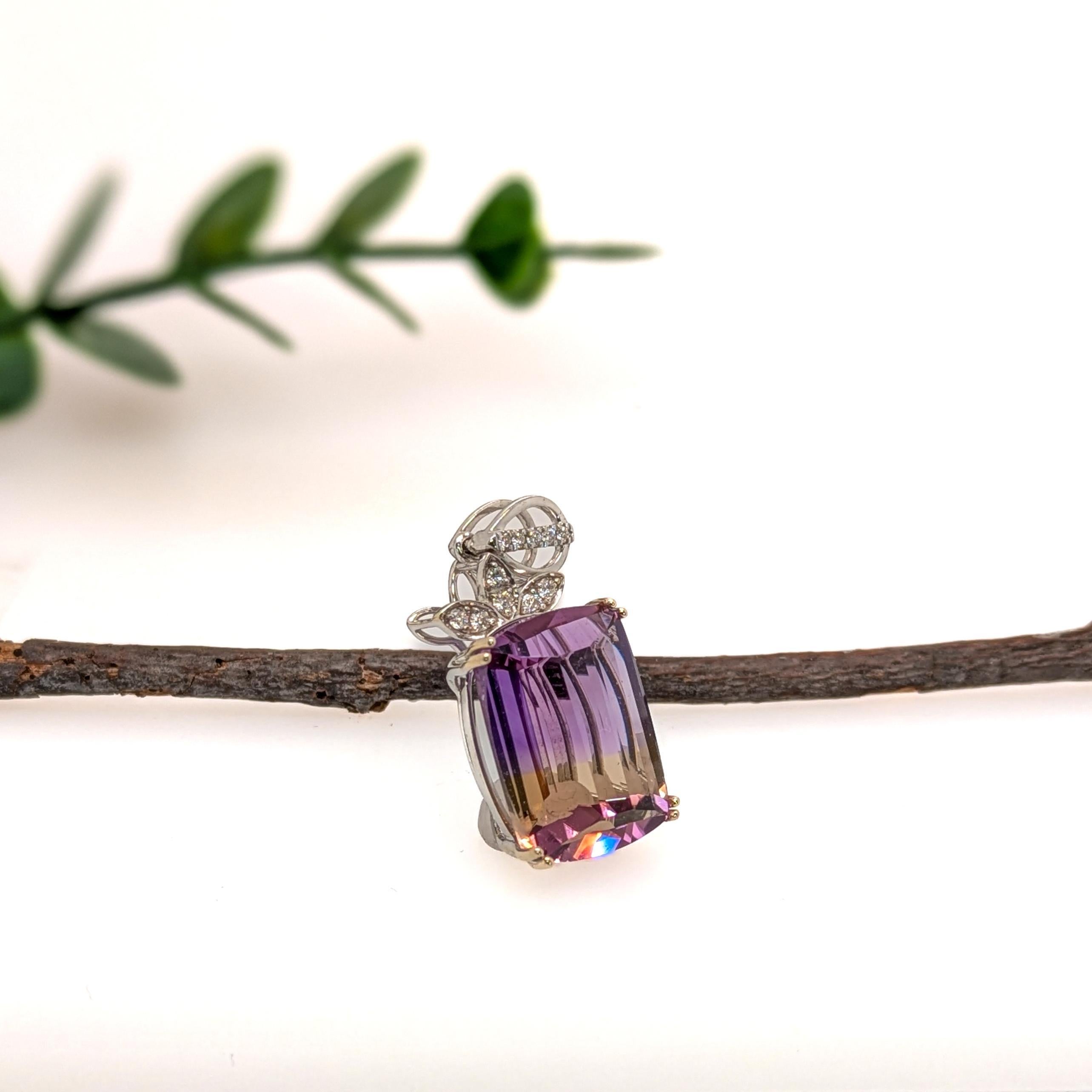 Cushion Cut 10.3 Carat Ametrine Pendant with Diamond Accents in Solid 14K Gold  CU 16x12mm