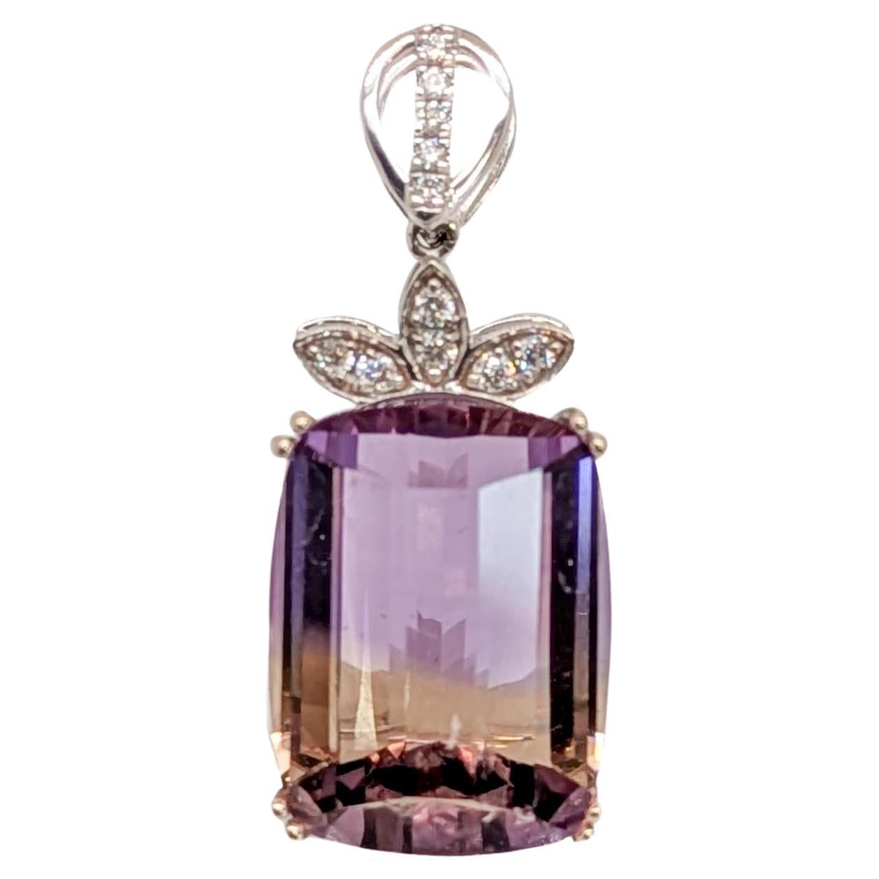 10.3 Carat Ametrine Pendant with Diamond Accents in Solid 14K Gold  CU 16x12mm