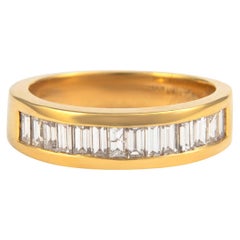 1.03 Carat Baguette Diamond Eternity Band Bezel Set 18k Yellow Gold Half Band