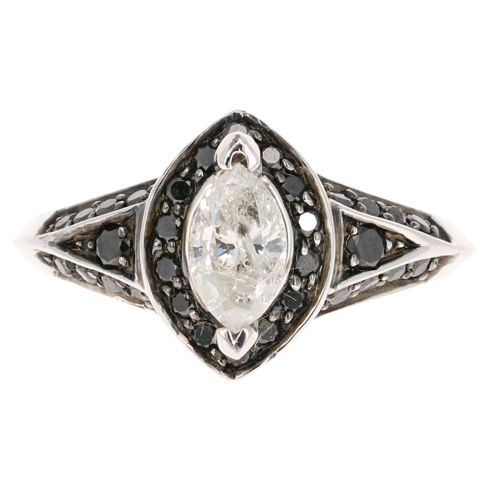 1.03 Carat Black and White Diamond 14 Karat White Gold Engagement Ring