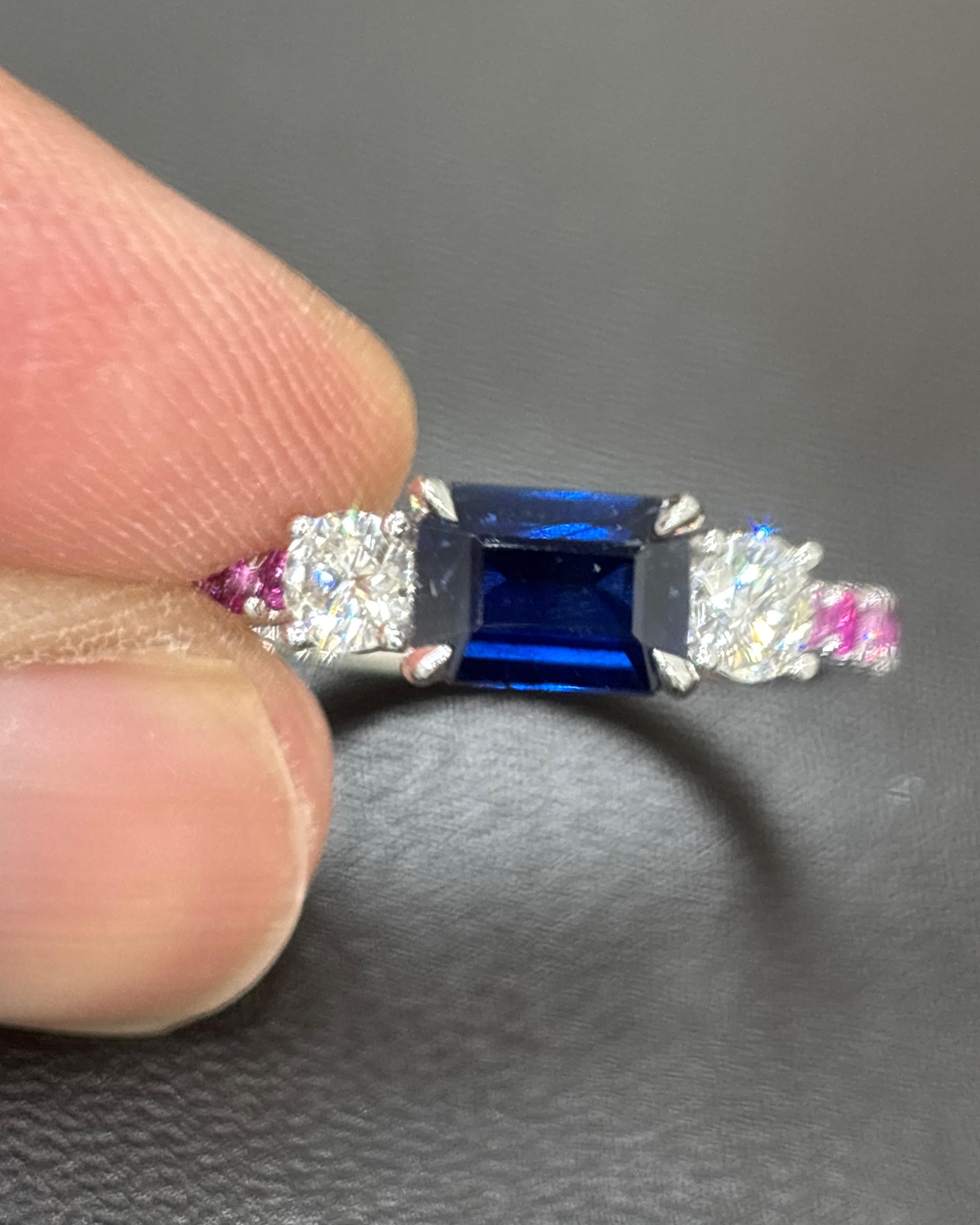 1,03 Quilates Zafiro Azul de Birmania Sin Calor Zafiro Rosa Diamante Blanco Anillo de Oro en venta 6