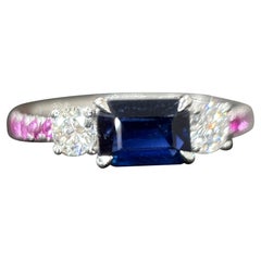 1.03 Carat Burma No Heat Blue Sapphire Pink Sapphire White Diamond Gold Ring