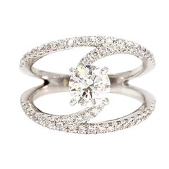 1.03 Carat Certified Round Diamond White Gold Freeform Ring