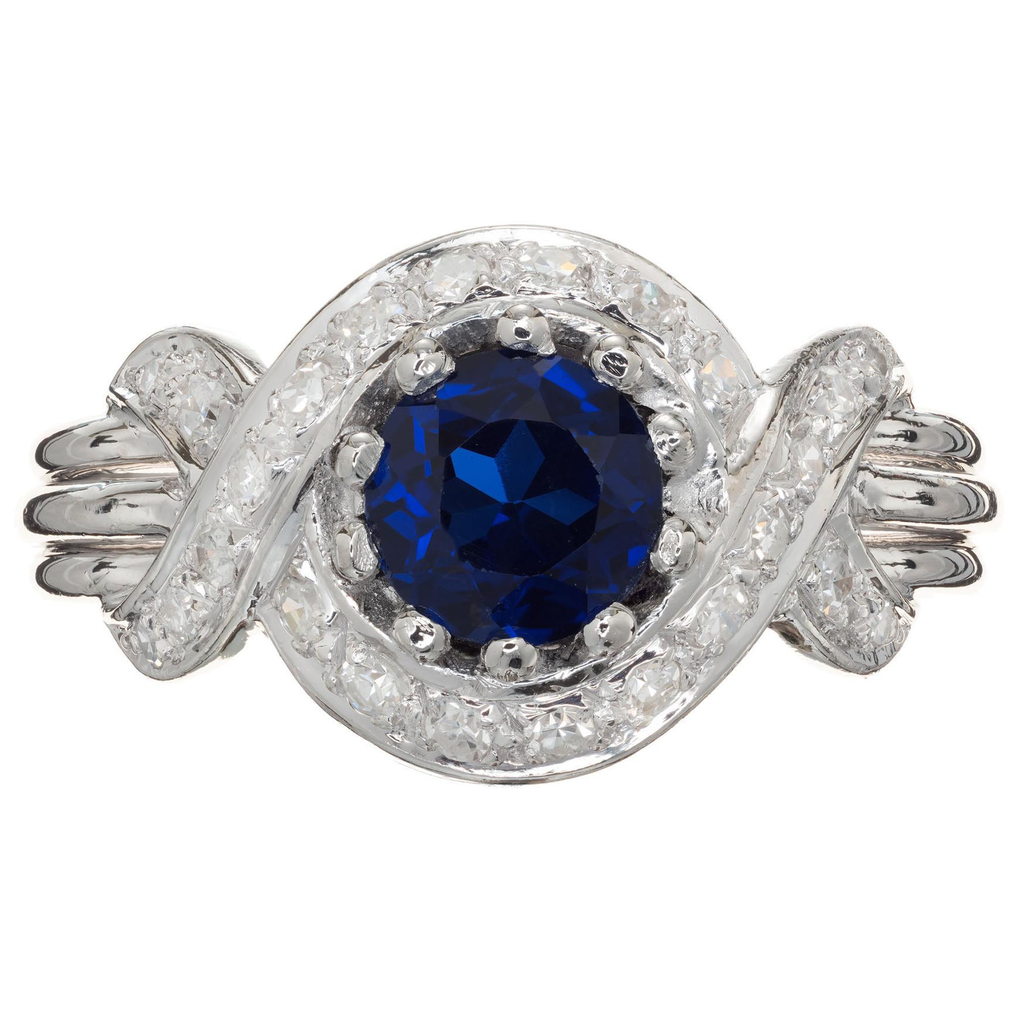 1.03 Carat Ceylon Sapphire Diamond Halo Platinum Engagement Ring