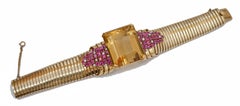 103 Carat Citrine, Tourmaline, Diamonds, 18 Karat Yellow Gold Bracelet.