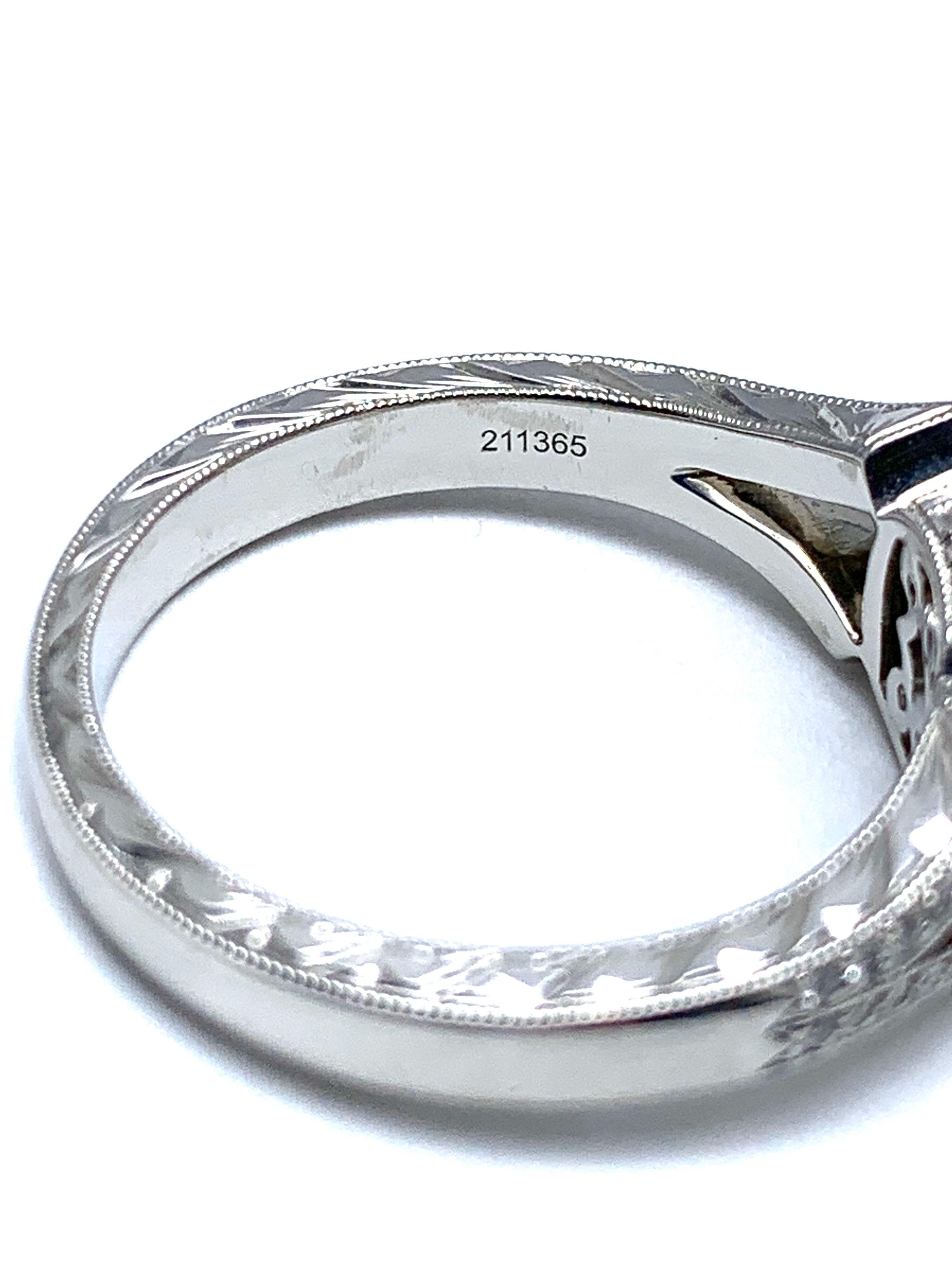1.03 Carat D/SI1 Diamond with Diamond Halo and Hand Engraved Platinum Ring For Sale 1