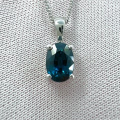 1.03 Carat Deep Blue Sapphire Platinum Oval Cut Solitaire Pendant Necklace VVS