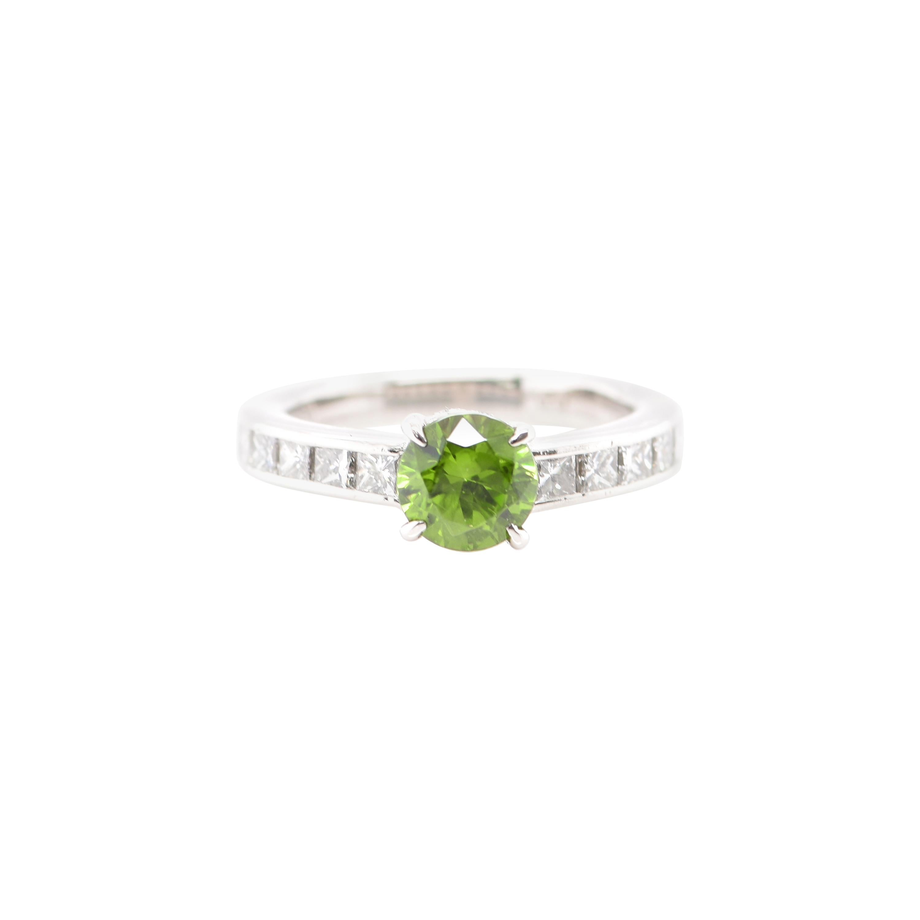 1.03 Carat Demantoid Garnet and Diamond Ring Set in Platinum