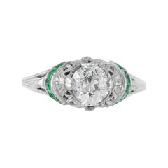 Vintage 1.03 Carat Diamond Engagement Ring with Emeralds