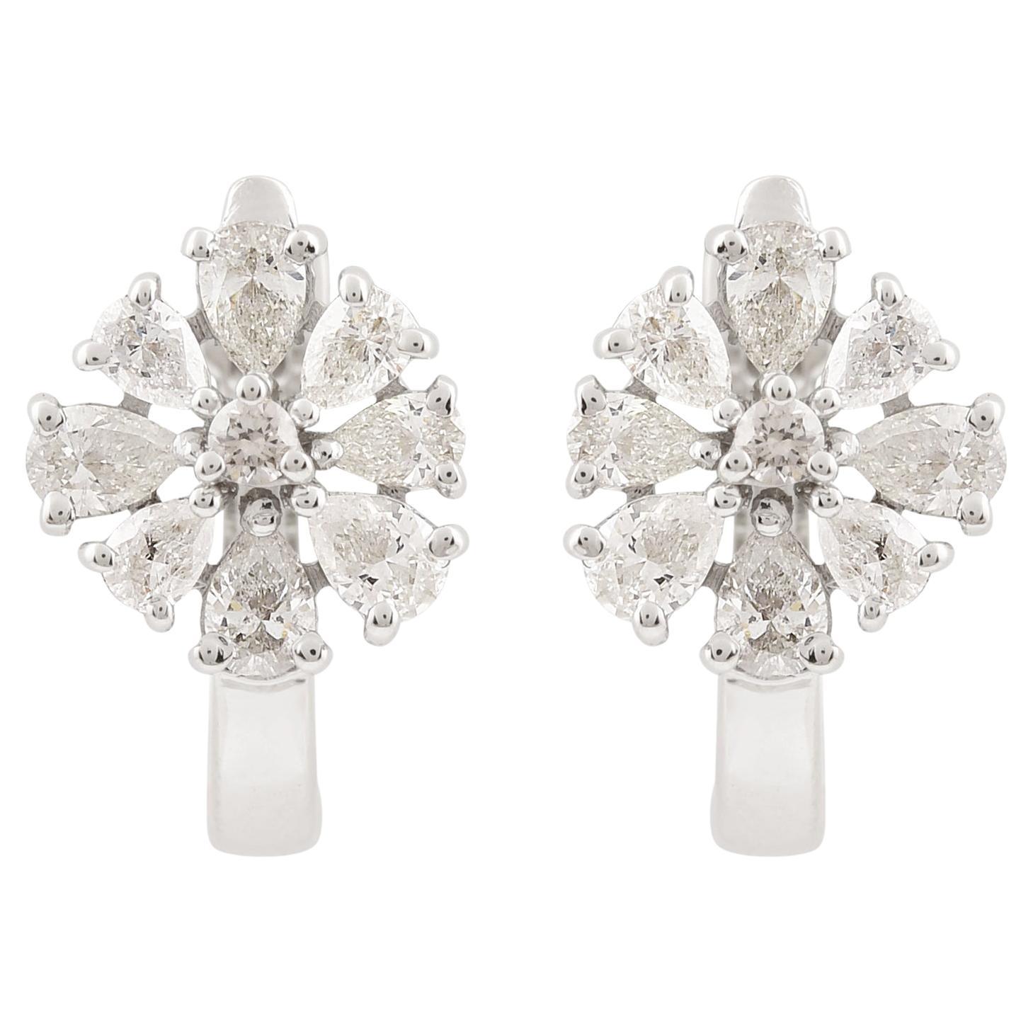 Orecchini floreali con diamante da 1,03 carati Regalo per la mamma in oro bianco 14 carati