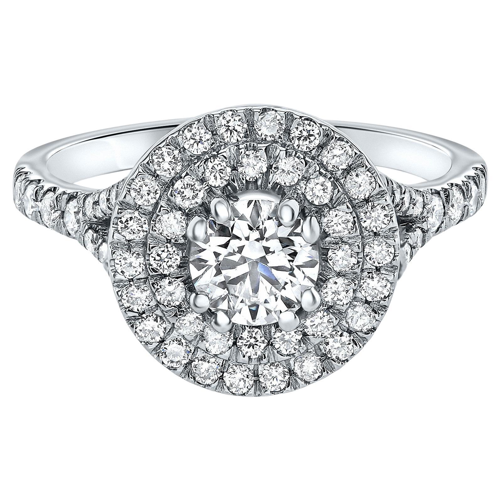 For Sale:  1.03 Carat Diamond Round Double Halo Ring in 14 Karat White Gold, Shlomit Rogel