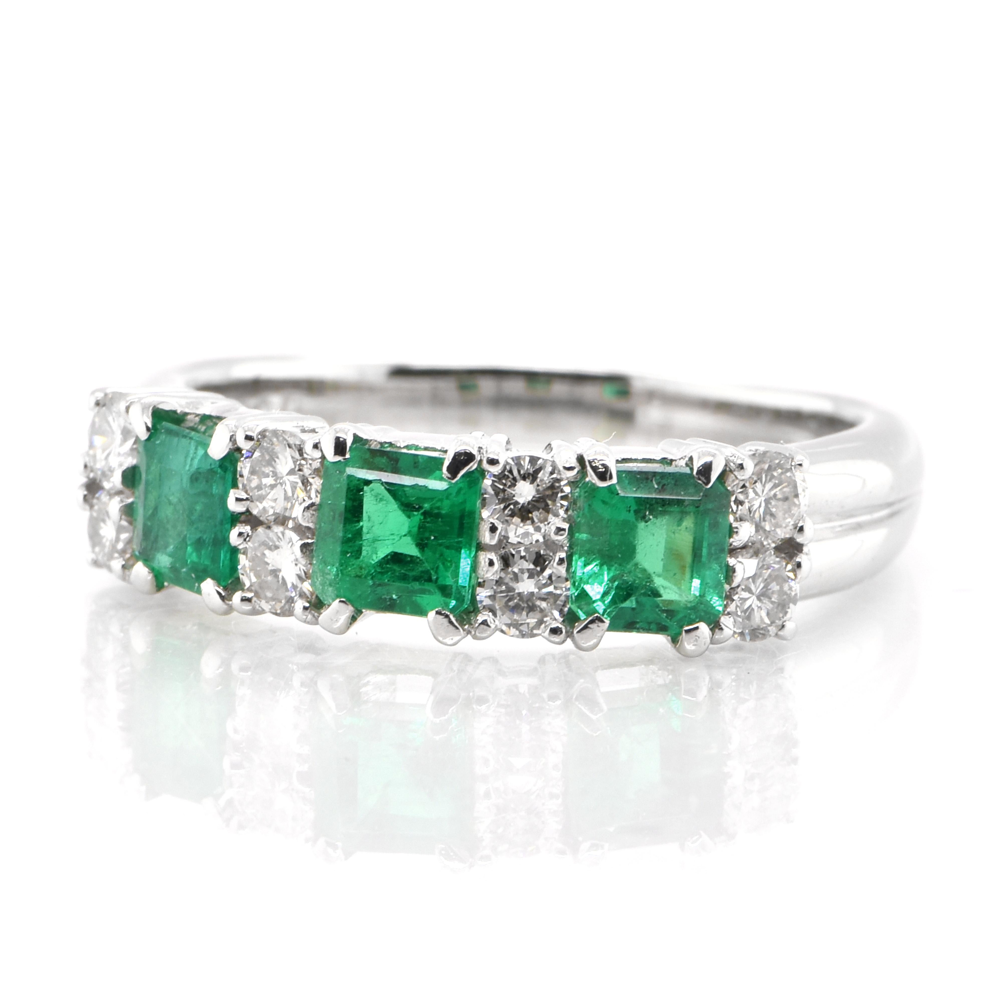 A stunning Half Eternity Ring featuring a total of 1.03 Carats Natural Emerald and 0.55 Carats of Diamond Accents set in Platinum. People have admired emerald’s green for thousands of years. Emeralds have always been associated with the lushest