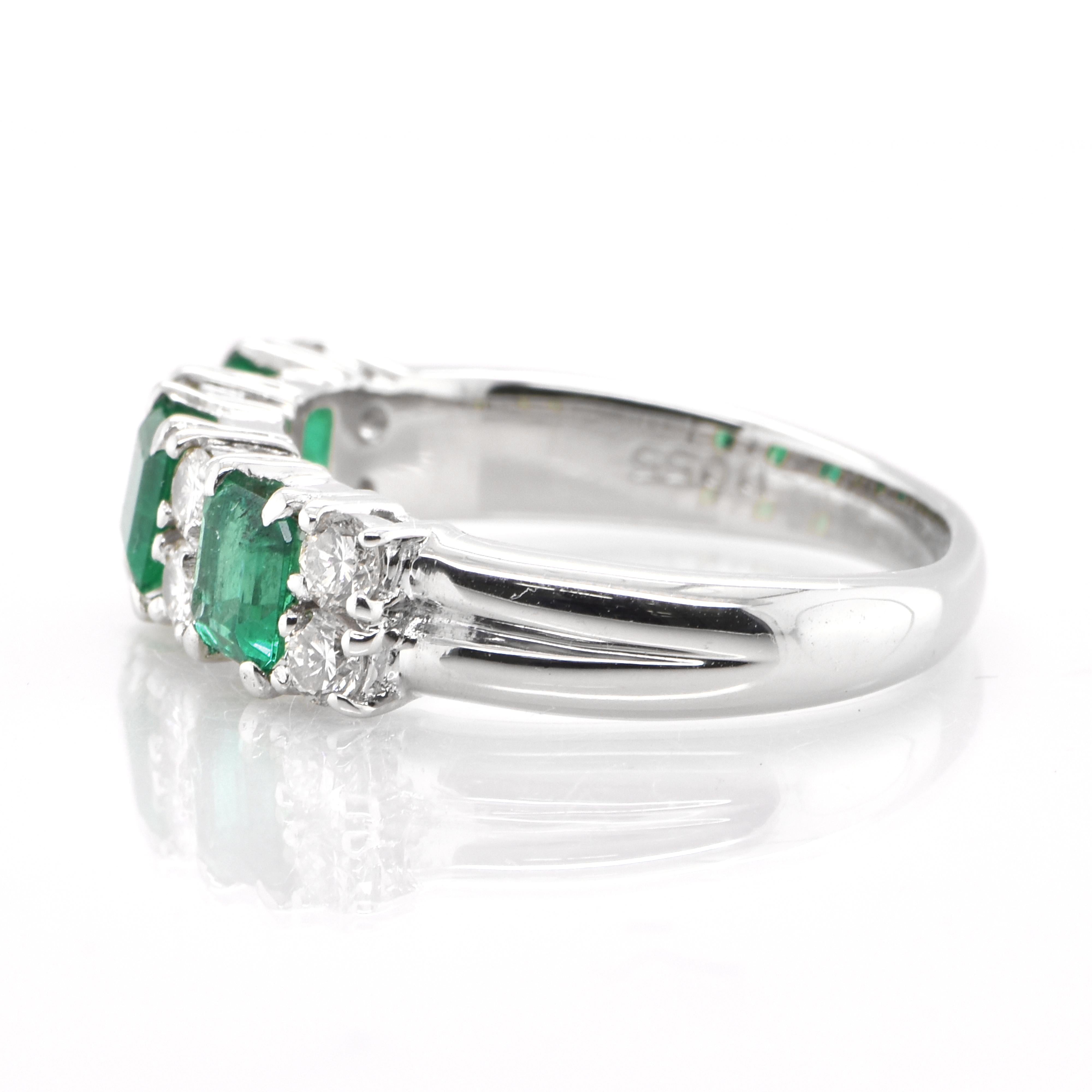 Emerald Cut 1.03 Carat Emerald and Diamond Half-Eternity Ring Set in Platinum