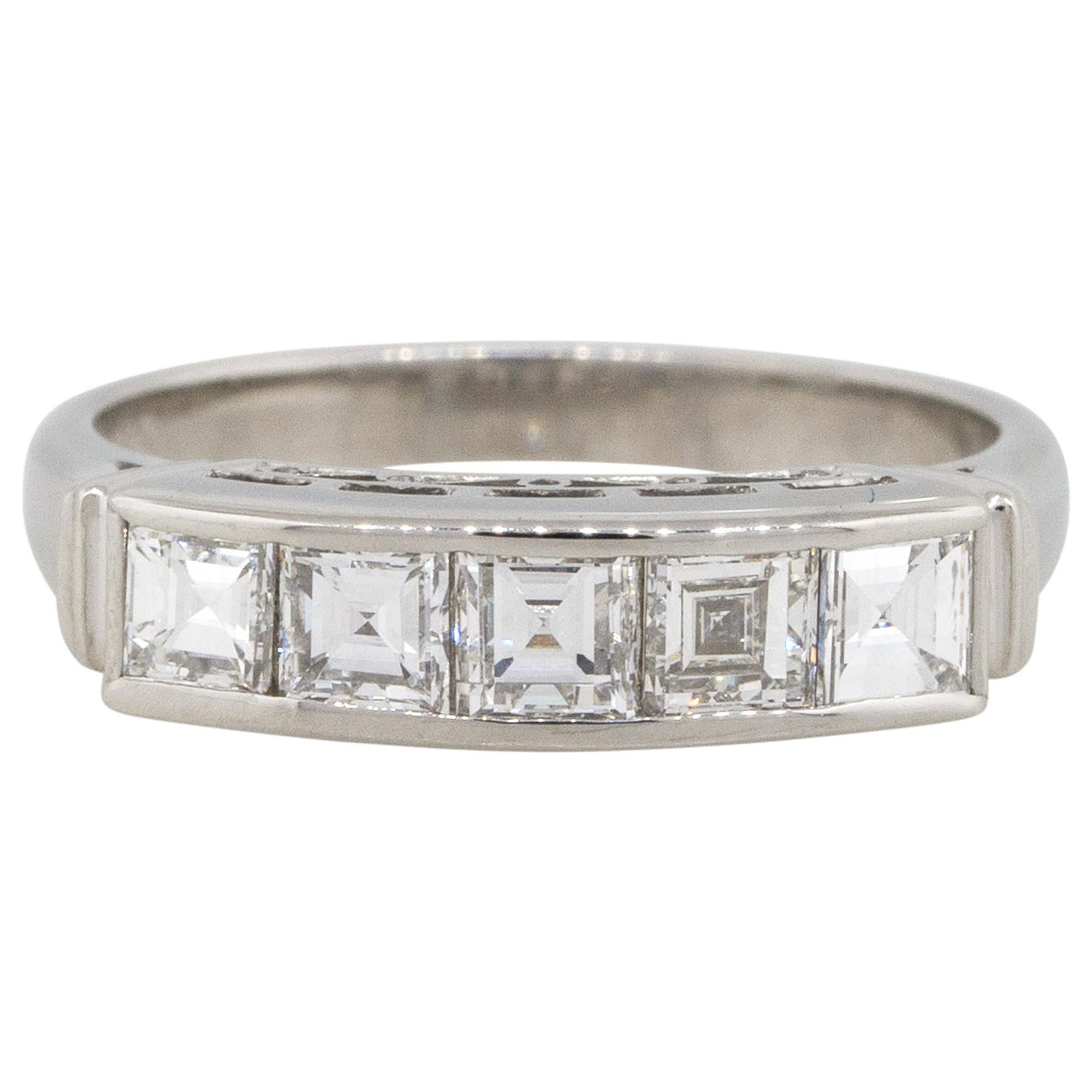 1.03 Carat Emerald Cut Diamond Five-Stone Ring Platinum in Stock