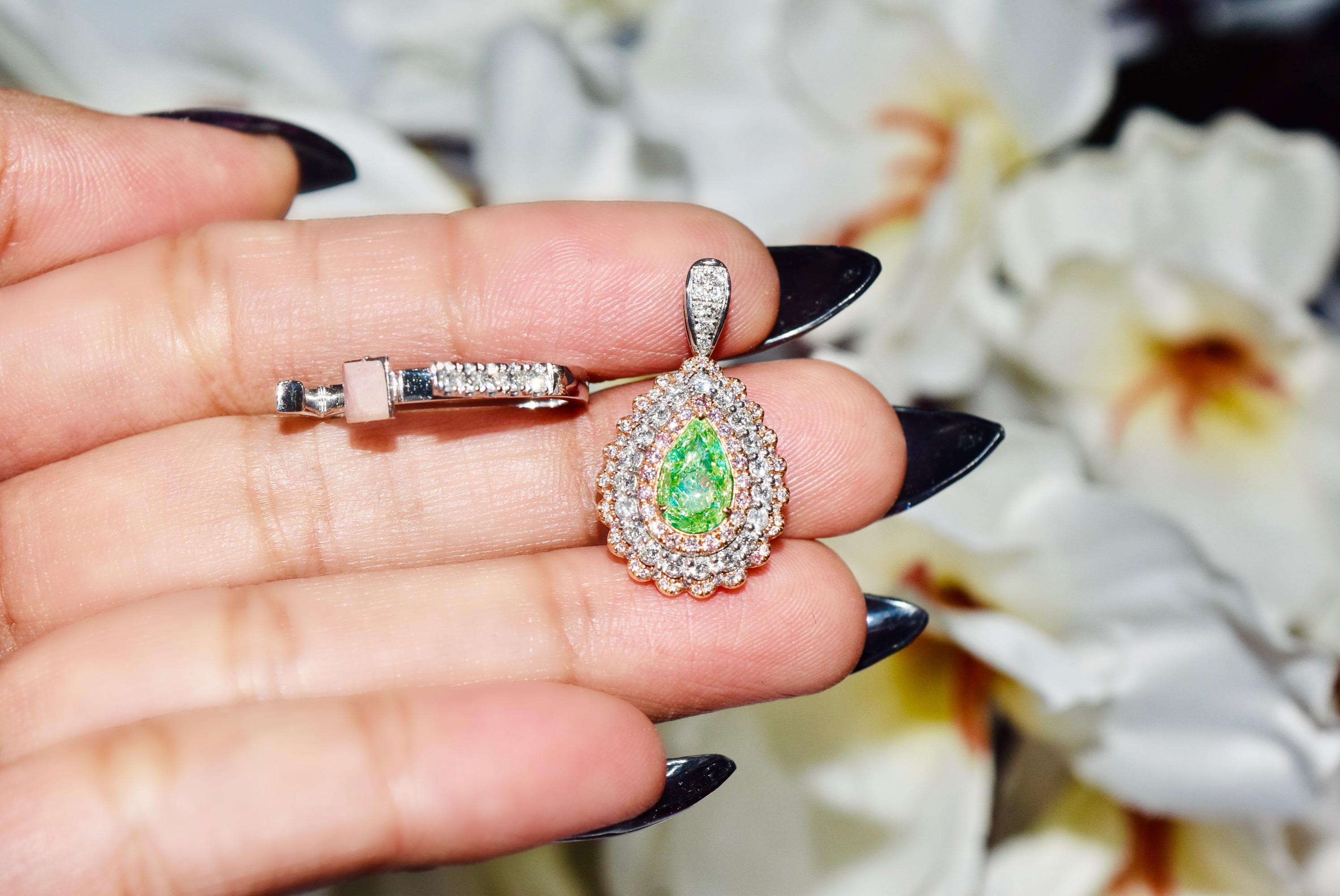 **100% NATURAL FANCY COLOUR DIAMOND JEWELLERIES**

✪ Jewelry Details ✪

♦ MAIN STONE DETAILS

➛ Stone Shape: Pear
➛ Stone Color: Fancy Light Greenish Yellow
➛ Stone Weight: 1.03 carat
➛ Clarity: I2
➛ GIA certified

♦ SIDE STONE DETAILS

➛ Side White