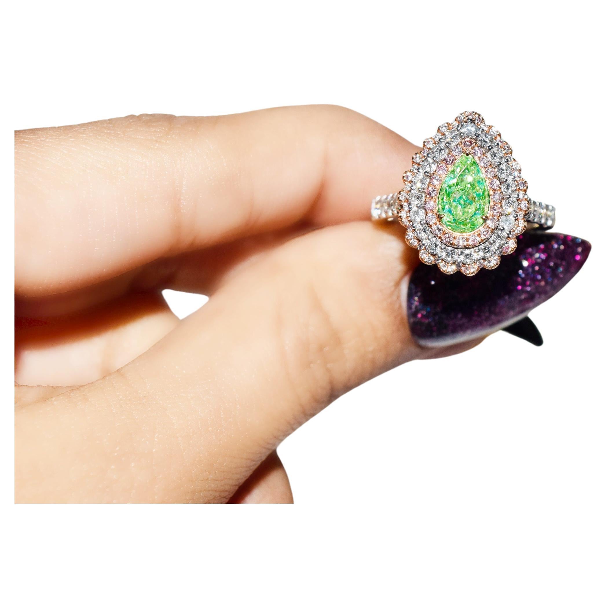 1.03 Carat Fancy Light Greenish Yellow Diamond Ring & Pendant Convertible  For Sale