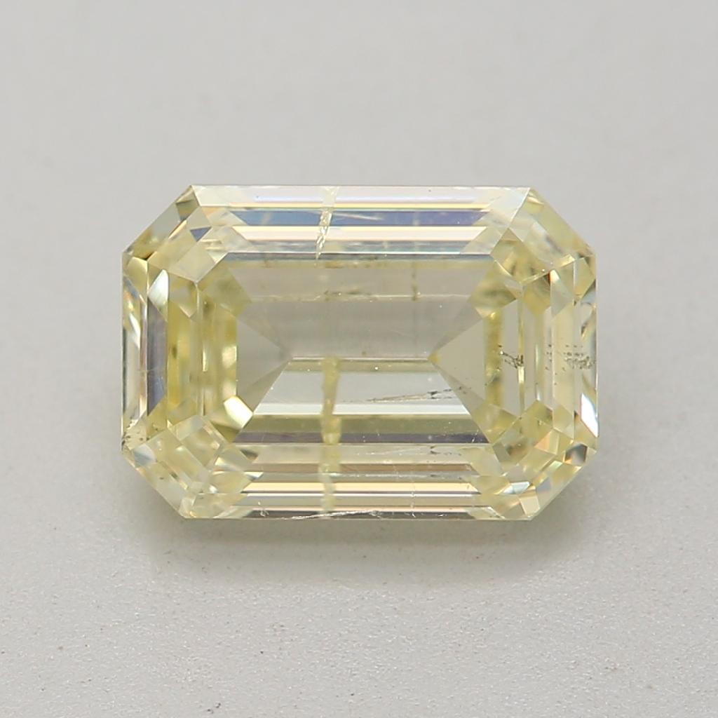 1.03 Carat Fancy Light Yellow Emerald cut diamond i1 Clarity GIA Certified For Sale 1