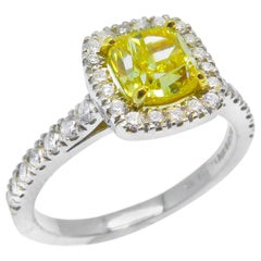 1.03 Carat Fancy Vivid Yellow Diamond Cluster Ring
