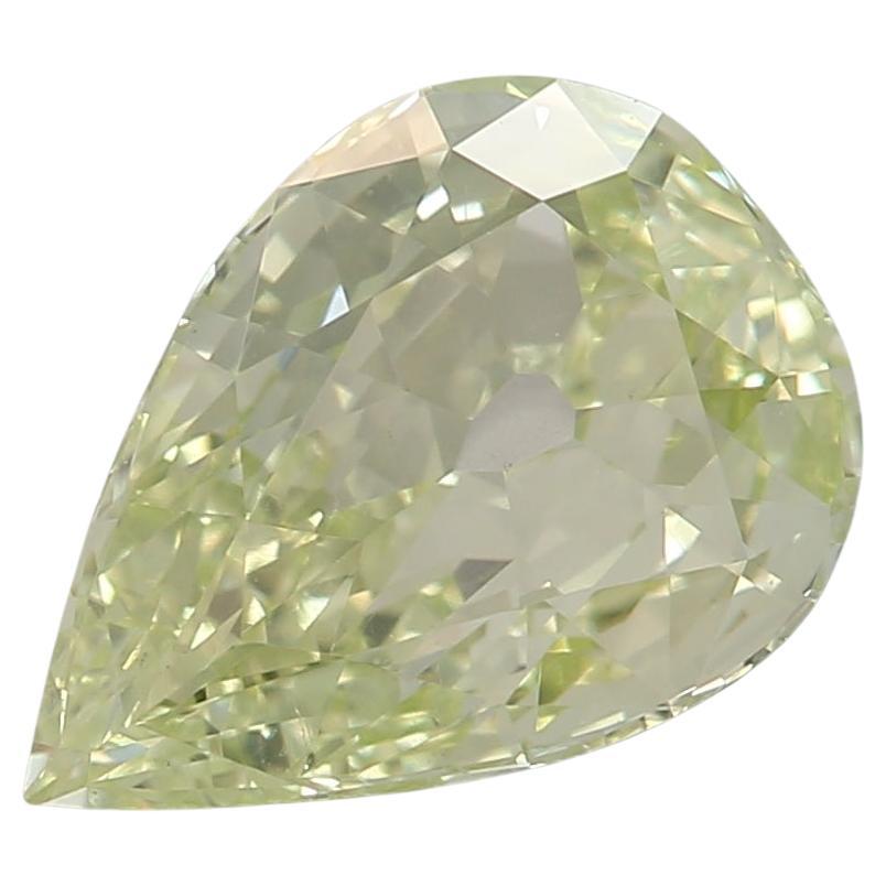 1.03 Carat Fancy Yellow Green Pear cut diamond SI1 Clarity GIA Certified For Sale