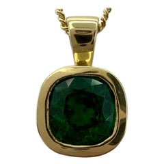 1.03 Carat Green Tsavorite Garnet Cushion Cut 18k Yellow Gold Solitaire Pendant