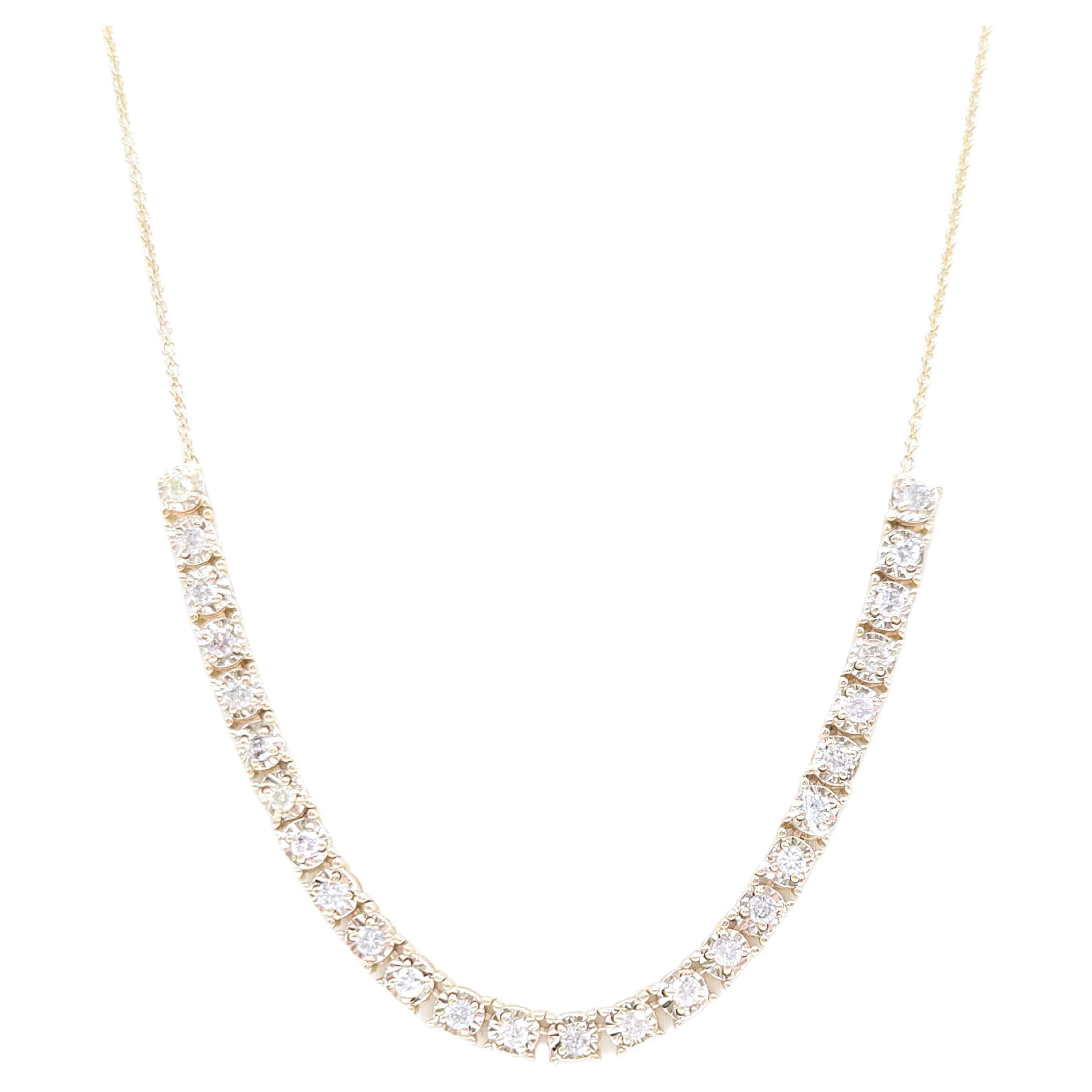 1.03 Carat Illusion Setting Natural Diamond Mini Necklace Yellow Gold 19''